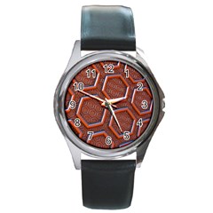 3d Abstract Patterns Hexagons Honeycomb Round Metal Watch