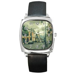 Historic Center Urban Scene At Riobamba City, Ecuador Square Metal Watch by dflcprints