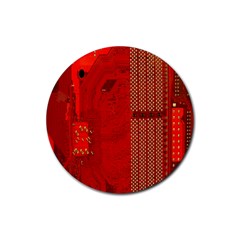 Computer Texture Red Motherboard Circuit Rubber Round Coaster (4 Pack)  by Simbadda