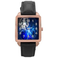 Ghost Fractal Texture Skull Ghostly White Blue Light Abstract Rose Gold Leather Watch  by Simbadda