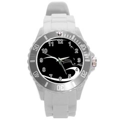 Cat Black Vector Minimalism Round Plastic Sport Watch (l)