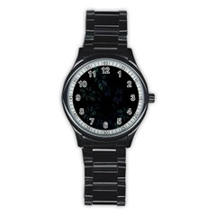 Fractal Pattern Black Background Stainless Steel Round Watch