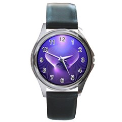 Abstract Fractal 3d Purple Artistic Pattern Line Round Metal Watch