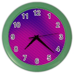 Retro Halftone Pink On Blue Color Wall Clocks