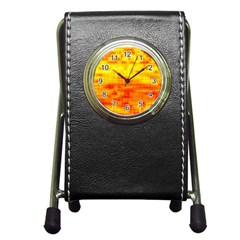 Bright Background Orange Yellow Pen Holder Desk Clocks