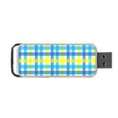 Gingham Plaid Yellow Aqua Blue Portable Usb Flash (two Sides) by Simbadda