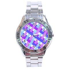 Geometric Plaid Gingham Diagonal Stainless Steel Analogue Watch