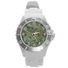 Vintage Background Green Leaves Round Plastic Sport Watch (l) by Simbadda