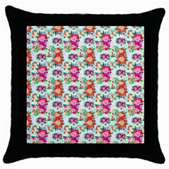 Floral Flower Pattern Seamless Throw Pillow Case (black)