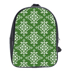 St Patrick S Day Damask Vintage Green Background Pattern School Bags(large)  by Simbadda