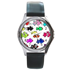 Fishes Marine Life Swimming Water Round Metal Watch