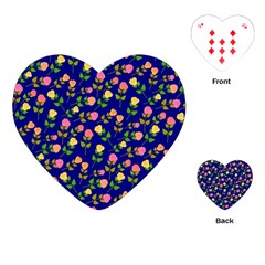 Flowers Roses Floral Flowery Blue Background Playing Cards (heart) 