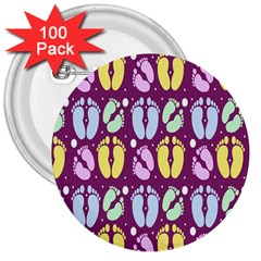 Baby Feet Patterned Backing Paper Pattern 3  Buttons (100 Pack)  by Simbadda