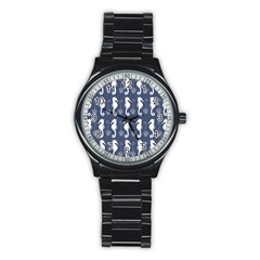 Seahorse And Shell Pattern Stainless Steel Round Watch