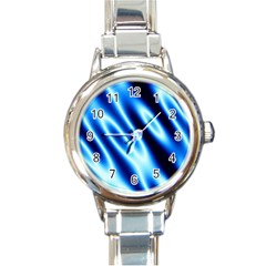 Grunge Blue White Pattern Background Round Italian Charm Watch by Simbadda