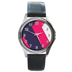 Pink Pattern Round Metal Watch