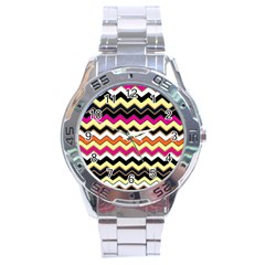 Colorful Chevron Pattern Stripes Pattern Stainless Steel Analogue Watch