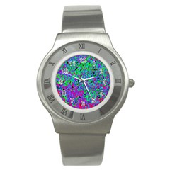 Green Purple Pink Background Stainless Steel Watch