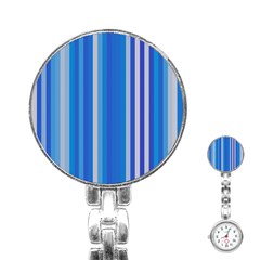 Color Stripes Blue White Pattern Stainless Steel Nurses Watch