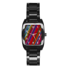 Color Stripes Pattern Stainless Steel Barrel Watch