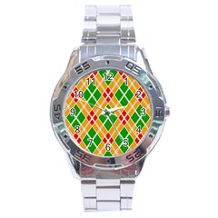 Colorful Color Pattern Diamonds Stainless Steel Analogue Watch