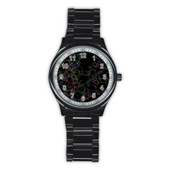 Boxs Black Background Pattern Stainless Steel Round Watch by Simbadda