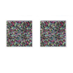 Neon Floral Print Silver Spandex Cufflinks (square) by Simbadda