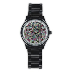 Neon Floral Print Silver Spandex Stainless Steel Round Watch by Simbadda