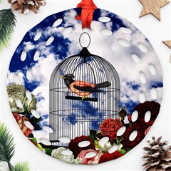 Vintage Bird In The Cage  Ornament (round Filigree) by Valentinaart