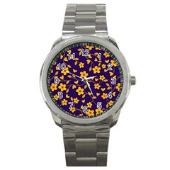 Floral Pattern Sport Metal Watch by Valentinaart