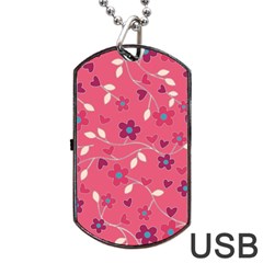 Floral Pattern Dog Tag Usb Flash (one Side) by Valentinaart