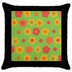 Floral Pattern Throw Pillow Case (black) by Valentinaart