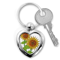 Sunflowers Flower Bloom Nature Key Chains (heart)  by Simbadda