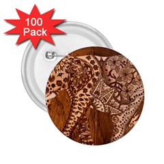 Elephant Aztec Wood Tekture 2 25  Buttons (100 Pack) 