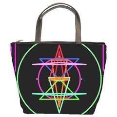 Drawing Of A Color Mandala On Black Bucket Bags by Simbadda