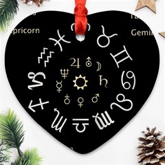 Astrology Chart With Signs And Symbols From The Zodiac Gold Colors Heart Ornament (two Sides) by Amaryn4rt