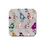 Birds Floral Pattern Wallpaper Rubber Square Coaster (4 pack)  Front