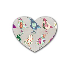 Birds Floral Pattern Wallpaper Rubber Coaster (heart)  by Amaryn4rt