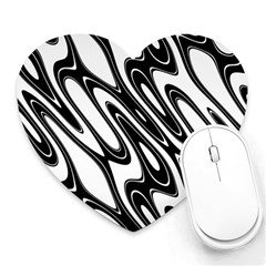 Black And White Wave Abstract Heart Mousepads by Amaryn4rt