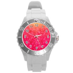 Abstract Red Octagon Polygonal Texture Round Plastic Sport Watch (l) by TastefulDesigns