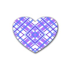 Geometric Plaid Pale Purple Blue Rubber Coaster (heart)  by Amaryn4rt