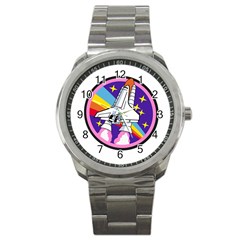 Badge Patch Pink Rainbow Rocket Sport Metal Watch by Amaryn4rt