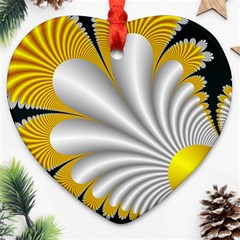 Fractal Gold Palm Tree On Black Background Heart Ornament (two Sides) by Amaryn4rt