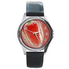 Red Pepper And Bubbles Round Metal Watch by Amaryn4rt