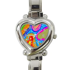 Hand Painted Digital Doodle Abstract Pattern Heart Italian Charm Watch by Simbadda