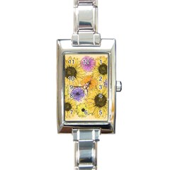 Multi Flower Line Drawing Rectangle Italian Charm Watch by Simbadda