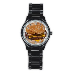 Cheeseburger On Sesame Seed Bun Stainless Steel Round Watch by Simbadda