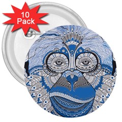 Pattern Monkey New Year S Eve 3  Buttons (10 Pack)  by Simbadda