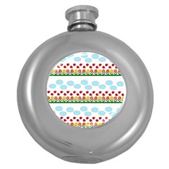 Ladybugs And Flowers Round Hip Flask (5 Oz) by Valentinaart