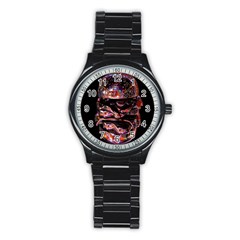 Hamburgers Digital Art Colorful Stainless Steel Round Watch by Simbadda